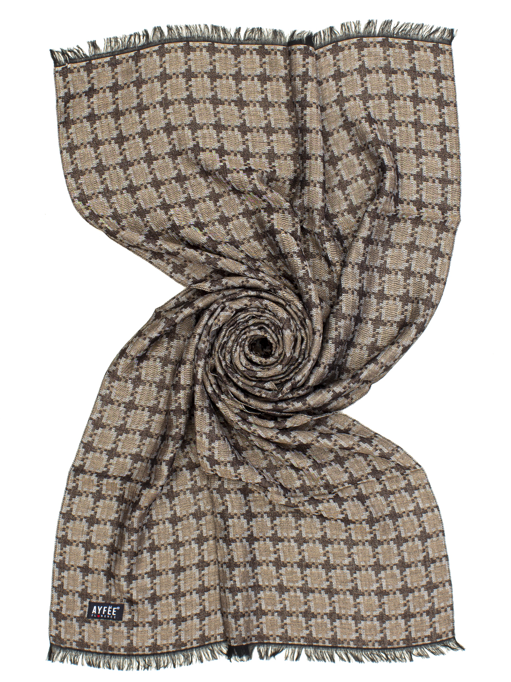 STOLA UOMO PIED DE COQ, 60%VI 40%MODAL, CM60X190, MADE IN ITALY    - BROWN